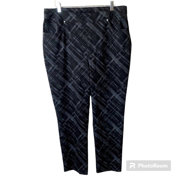 Chico's Pants - Chico’s 2 Women’s Sz 12 Black Pull On Pants Stretch Geometric Pattern Bottoms